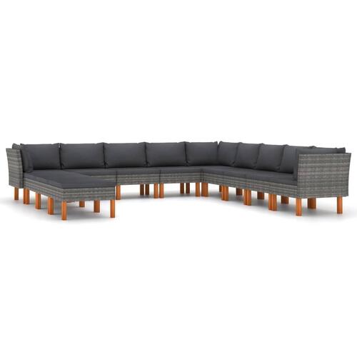 Loungesæt til haven 12 dele med hynder polyrattan grå