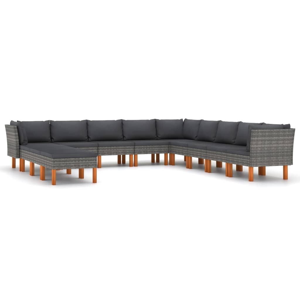 Loungesæt til haven 12 dele med hynder polyrattan grå