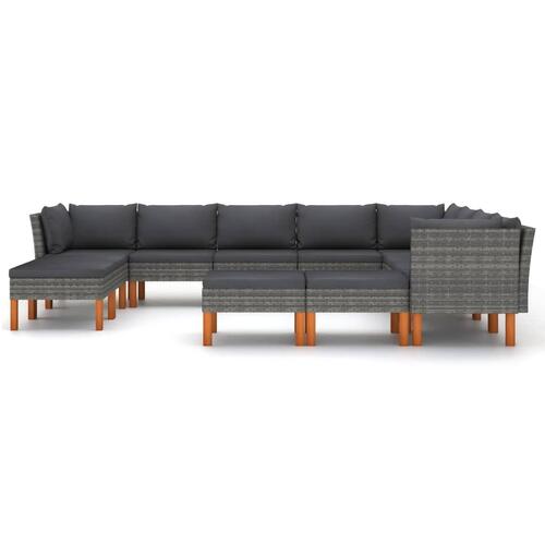 Loungesæt til haven 12 dele med hynder polyrattan grå