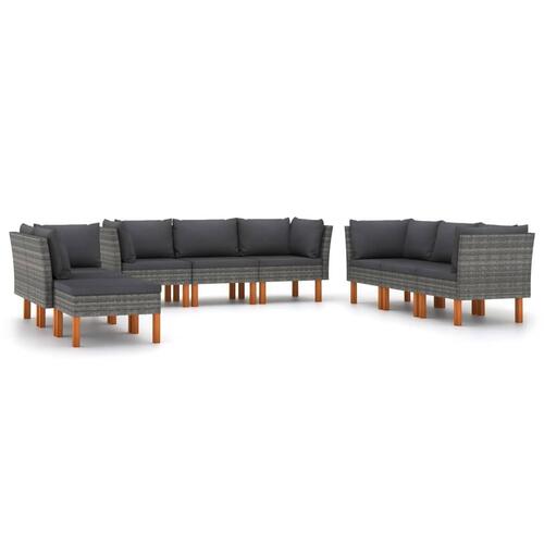 Loungesæt til haven 9 dele med hynder polyrattan grå