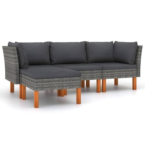Loungesæt til haven 4 dele med hynder polyrattan grå