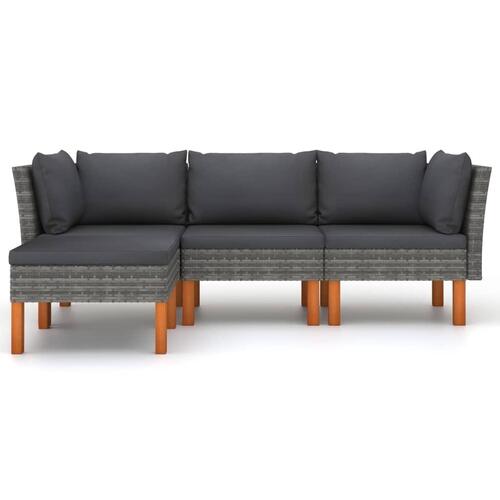 Loungesæt til haven 4 dele med hynder polyrattan grå