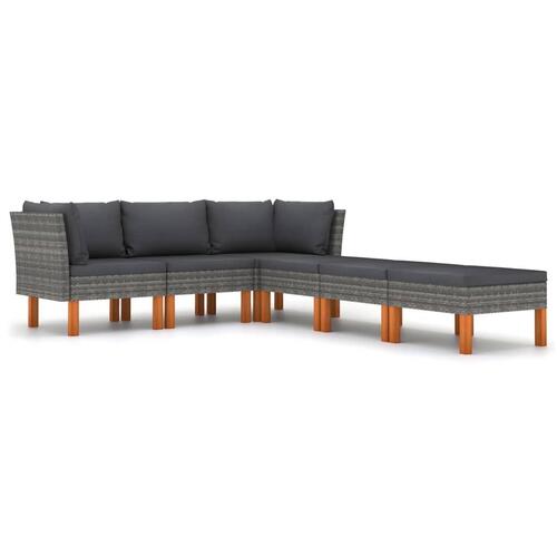 Loungesæt til haven 6 dele med hynder polyrattan grå