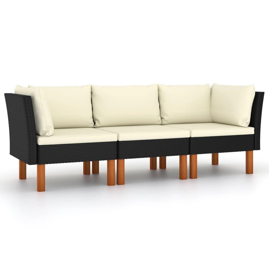 3-personers havesofa med hynder polyrattan sort