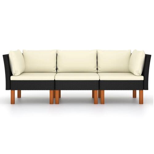 3-personers havesofa med hynder polyrattan sort