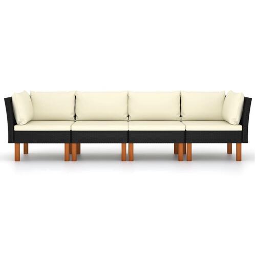 4-personers havesofa med hynder polyrattan sort