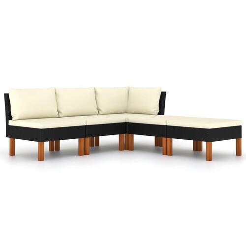 Loungesæt til haven 5 dele med hynder polyrattan sort