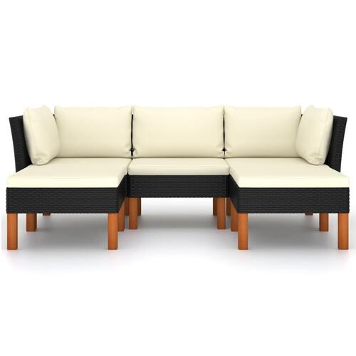 Loungesæt til haven 5 dele med hynder polyrattan sort