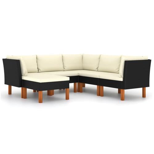 Loungesæt til haven 6 dele med hynder polyrattan sort