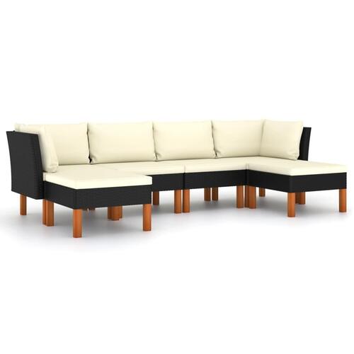 Loungesæt til haven 6 dele med hynder polyrattan sort