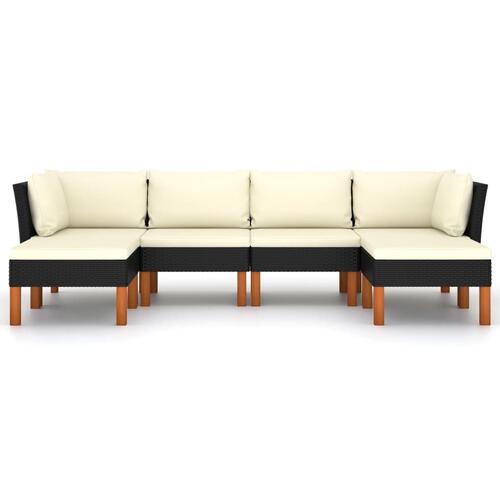Loungesæt til haven 6 dele med hynder polyrattan sort