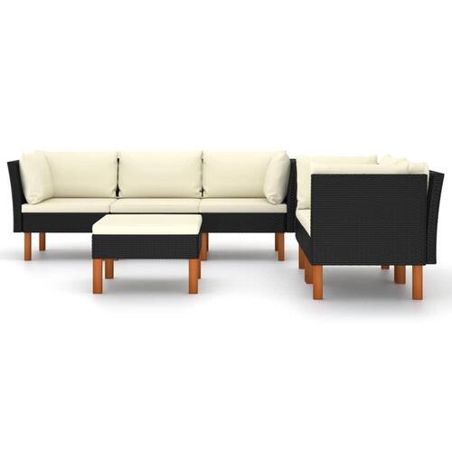 Loungesæt til haven 6 dele med hynder polyrattan sort
