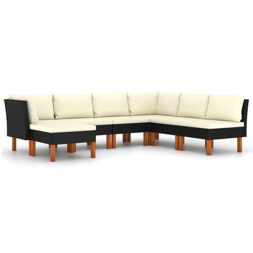 Loungesæt til haven 7 dele med hynder polyrattan sort