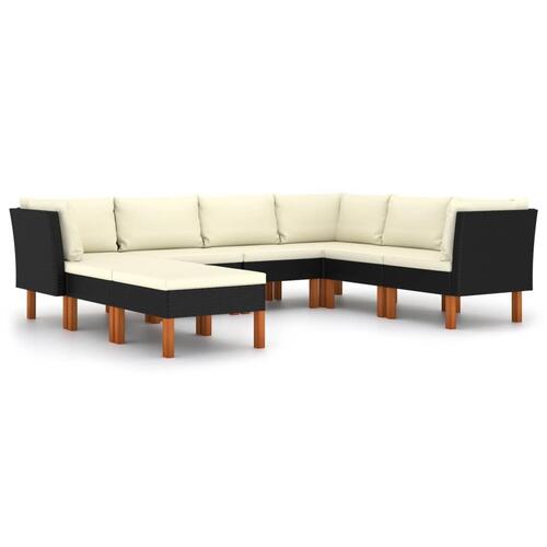 Loungesæt til haven 8 dele med hynder polyrattan sort