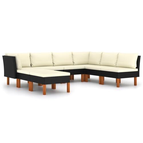Loungesæt til haven 8 dele med hynder polyrattan sort