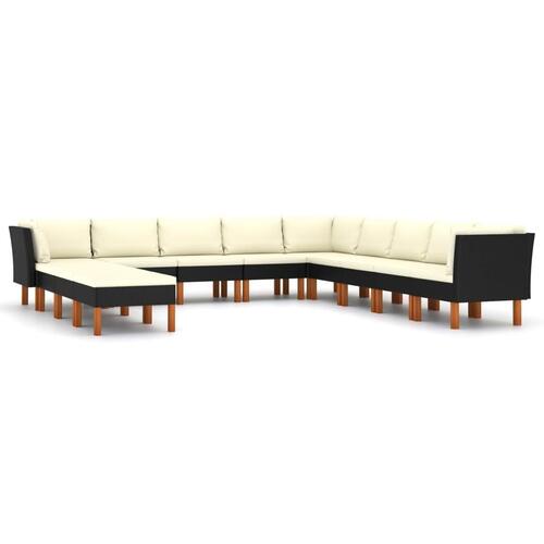 Loungesæt til haven 12 dele med hynder polyrattan sort