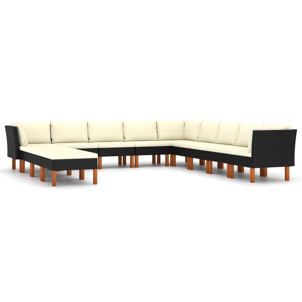 Loungesæt til haven 12 dele med hynder polyrattan sort