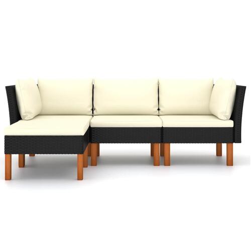 Loungesæt til haven 4 dele med hynder polyrattan sort