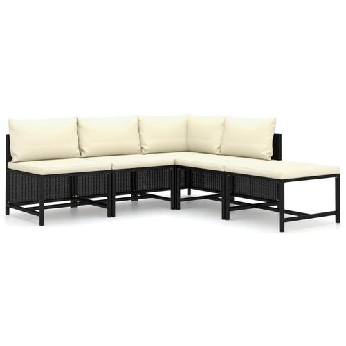 Loungesæt til haven 5 dele med hynder polyrattan sort