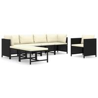 Haveloungesæt 7 dele med hynder polyrattan sort