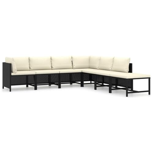 Haveloungesæt 7 dele med hynder polyrattan sort
