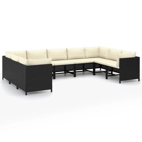 Haveloungesæt 9 dele med hynder polyrattan sort