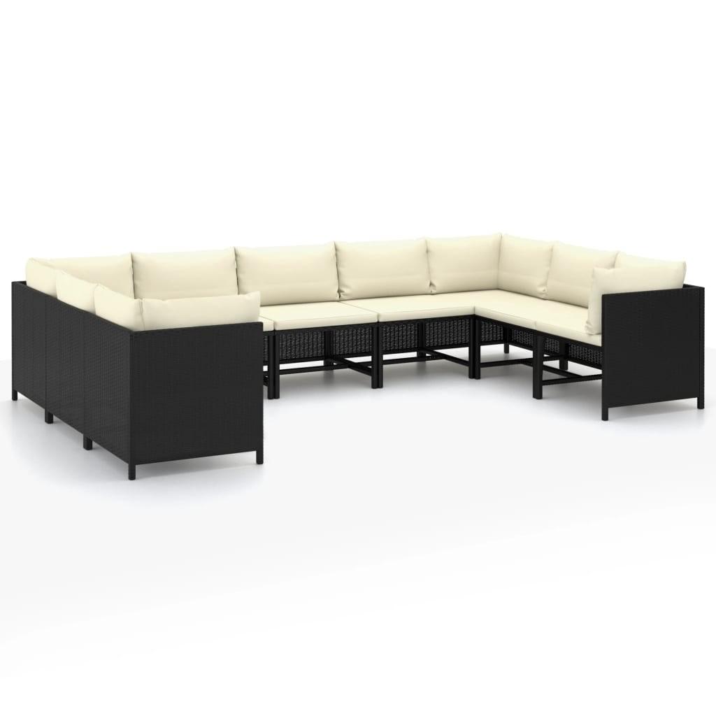Haveloungesæt 9 dele med hynder polyrattan sort