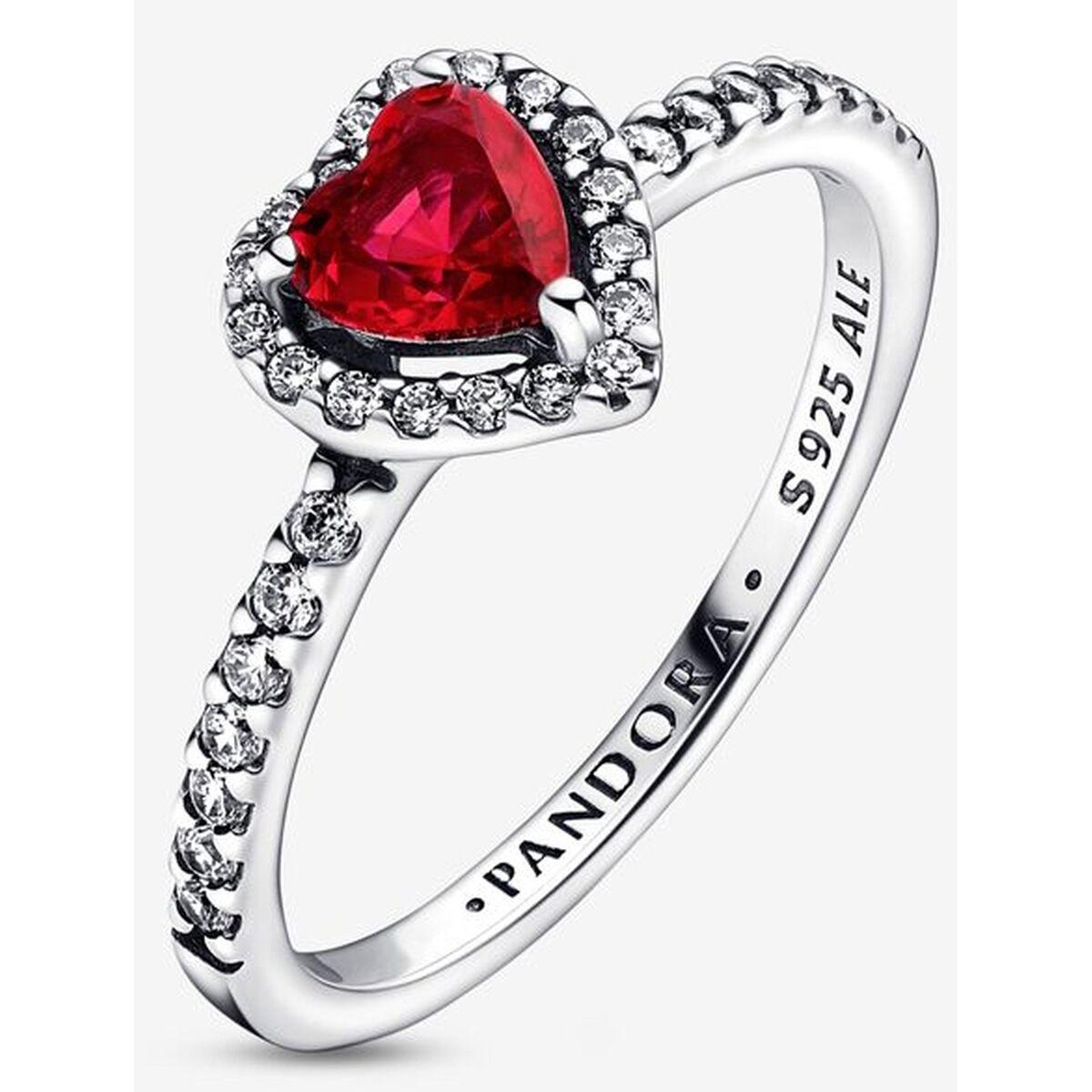 Dame ring Pandora - hjerte med rød sten, str. 16 billede
