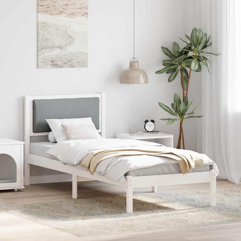 Sengestel med hovedgærde Lysegrå 80 x 200 cm Massiv fyrretræ billede