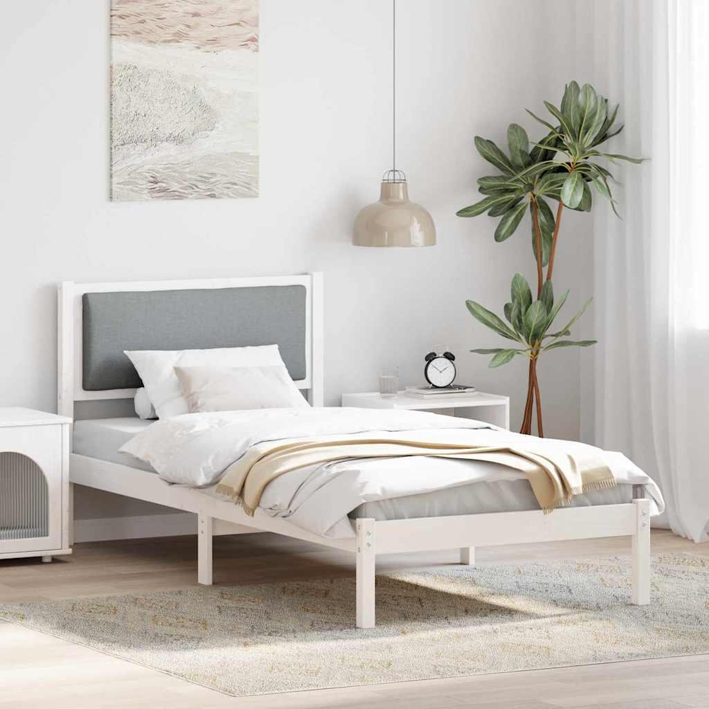 Sengestel med hovedgærde Lysegrå 90 x 200 cm Massiv fyrretræ billede