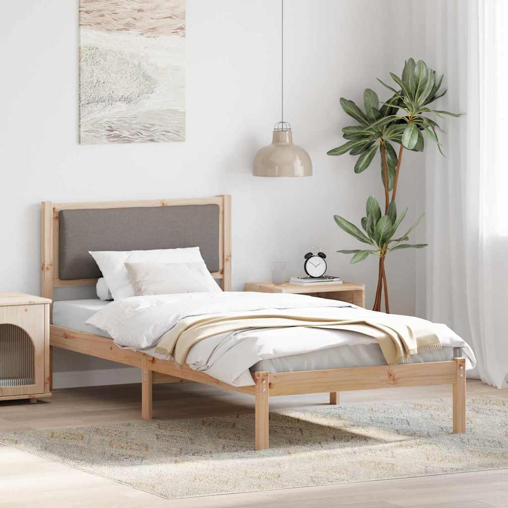 Sengestel med hovedgærde Gråbrun 90 x 200 cm Massiv fyrretræ billede