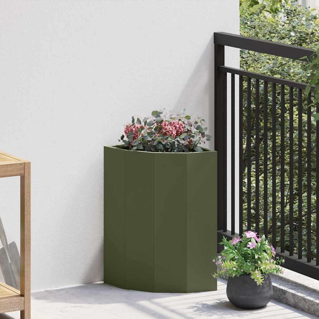 Hjørne Plantekasse Olivengrøn 30 x 30 x 50 cm Stål billede