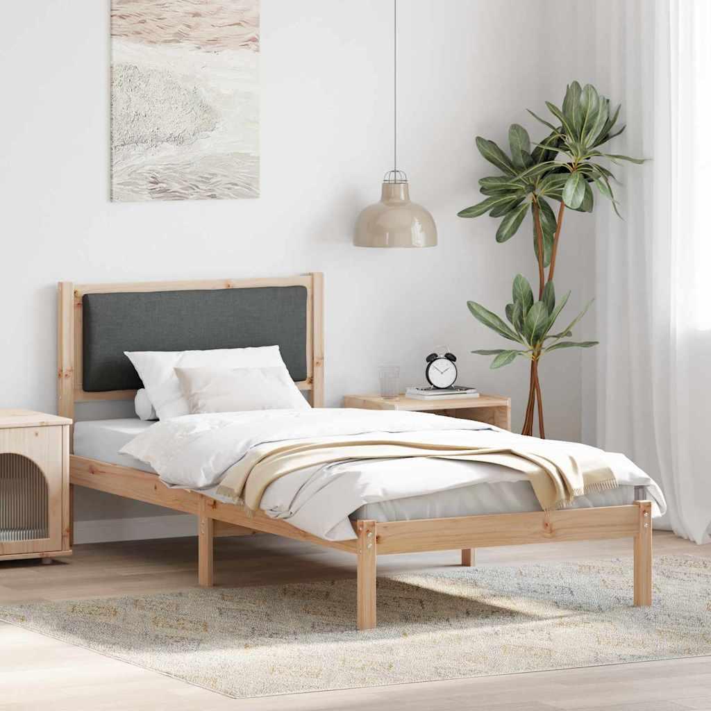 Sengestel med hovedgærde Mørkegrå 100 x 200 cm Massiv fyrretræ billede