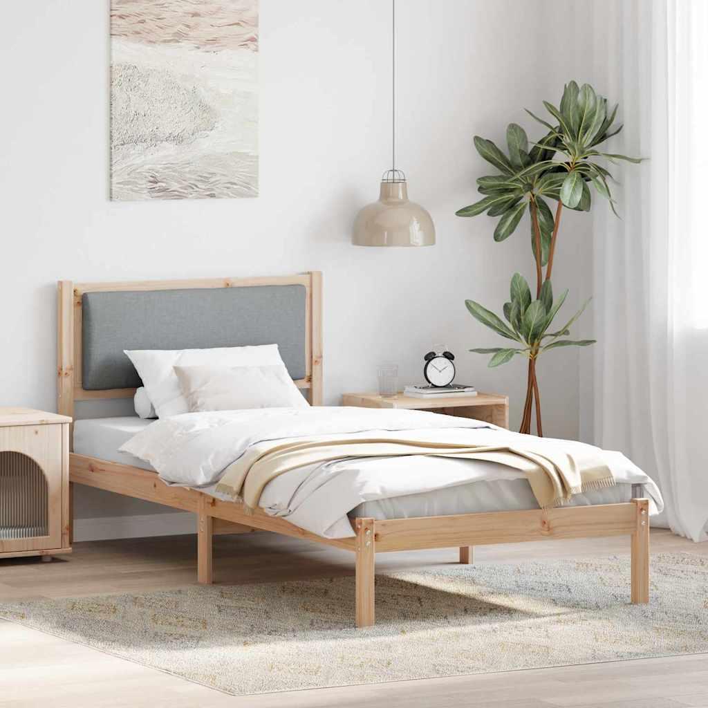 Sengestel med hovedgærde Lysegrå 100 x 200 cm Massiv fyrretræ billede