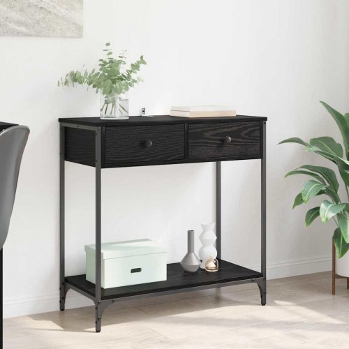 Konsolbord med skuffer - sort eg, 75 × 34,5 × 75 cm i konstrueret træ