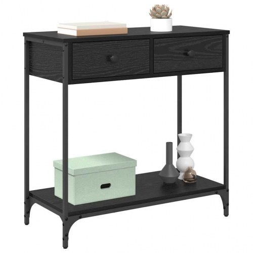 Konsolbord med skuffer - sort eg, 75 × 34,5 × 75 cm i konstrueret træ