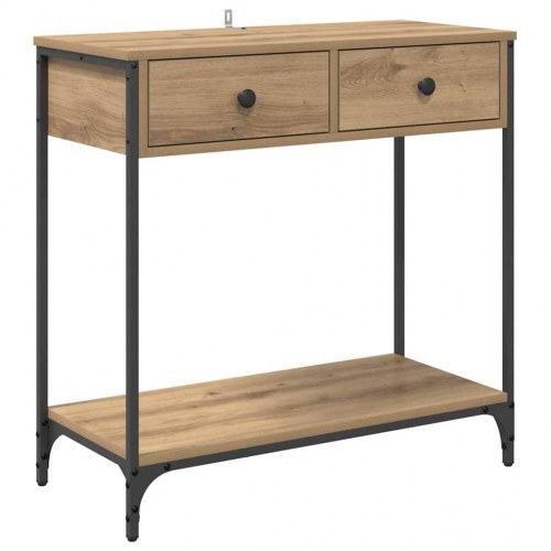 Konsolbord i artisan egetræ - 75 × 34,5 × 75 cm med skuffer og hylde