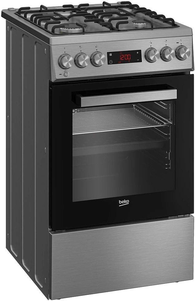 Komfur med gasblus og elektrisk ovn - Beko FSM52320TXDT, 50 cm, rustfrit stål billede