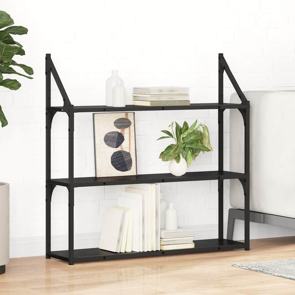 Væghylde med hylde Sort eg 80 x 21 x 78,5 cm Konstrueret træ billede