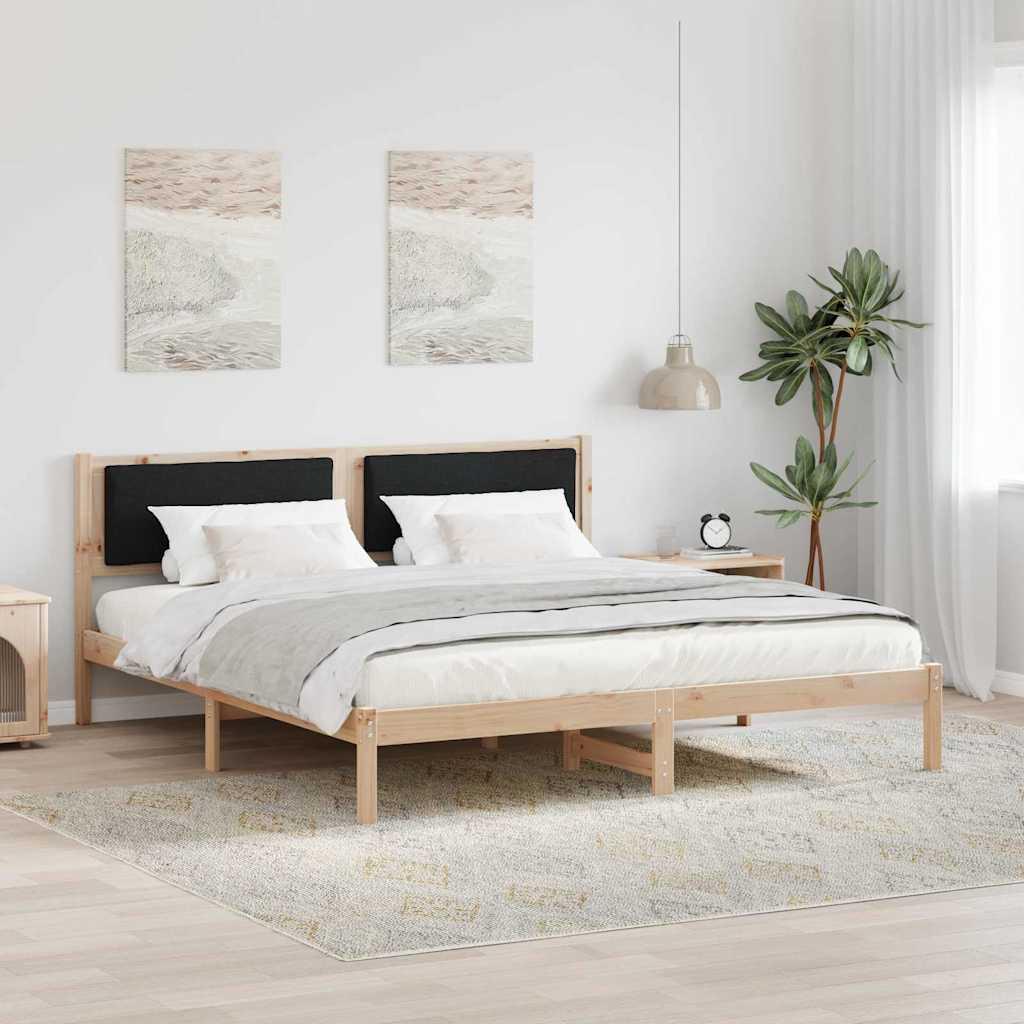 Sengestel med hovedgærde Sort 180 x 200 cm Massiv fyrretræ billede