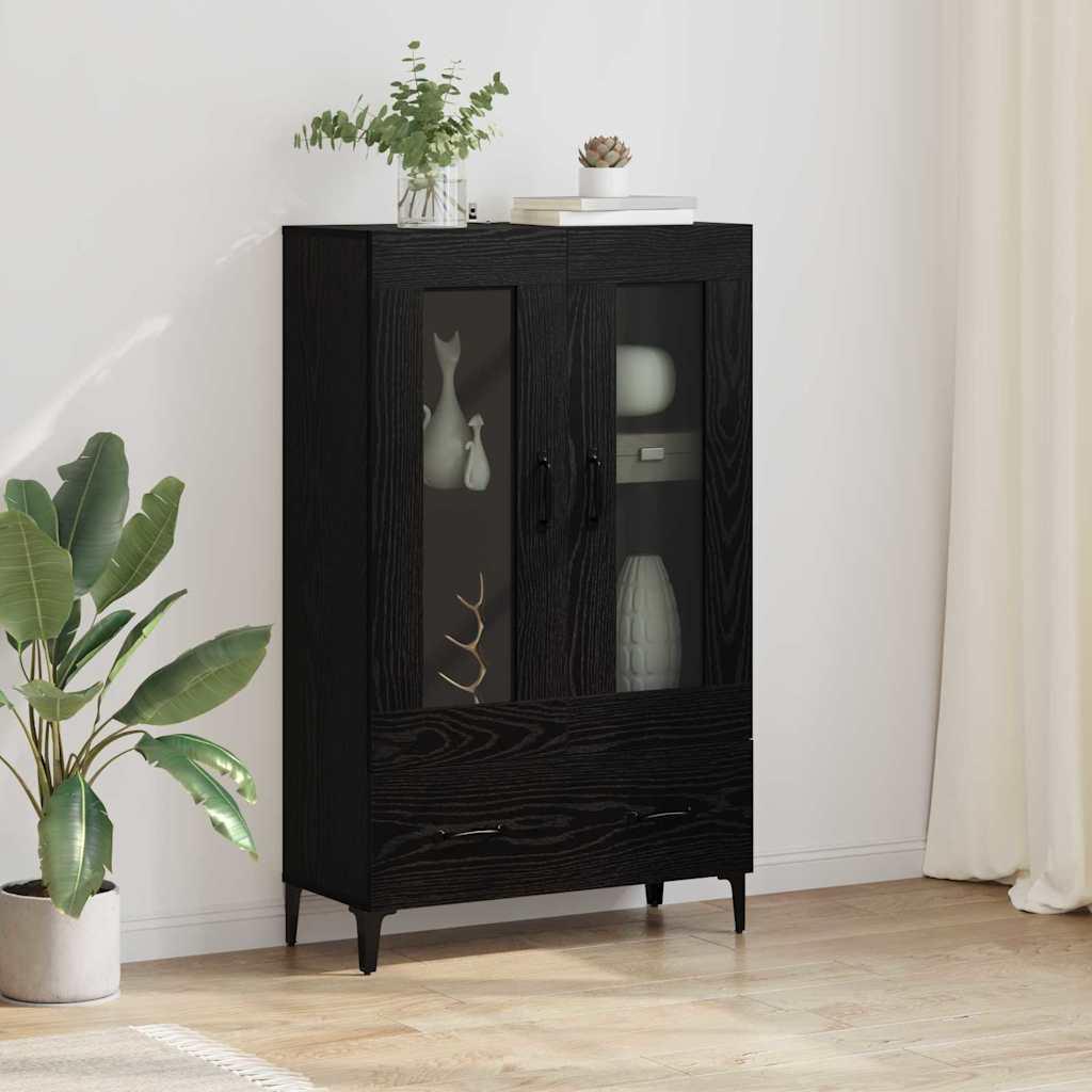 Highboard Sort eg 70 x 31 x 115 cm Ingeniørt træ og jern billede