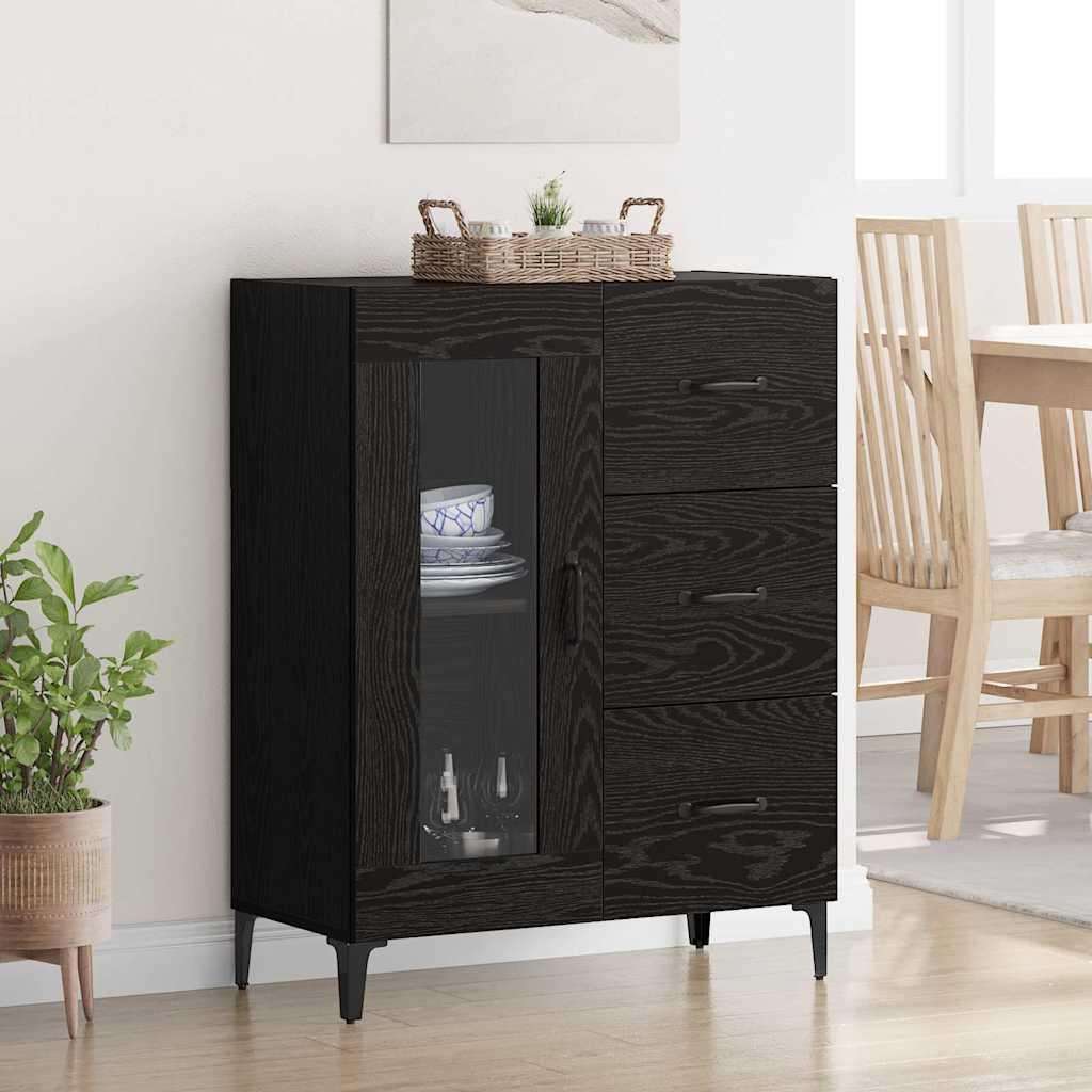 Sidebord Sort eg 69,5 x 34 x 90 cm Ingeniørt træ og jern billede