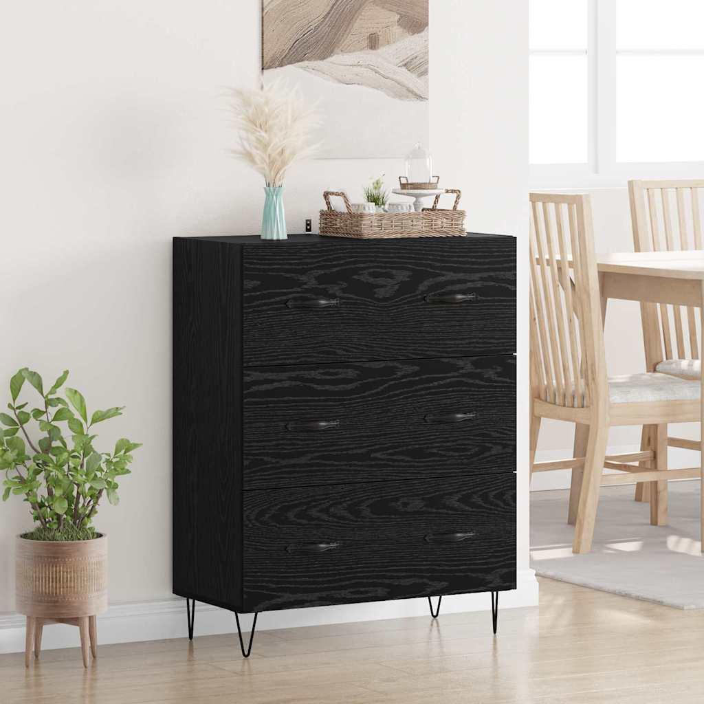Sidebord Sort eg 69,5 x 34 x 90 cm Ingeniørt træ og jern billede