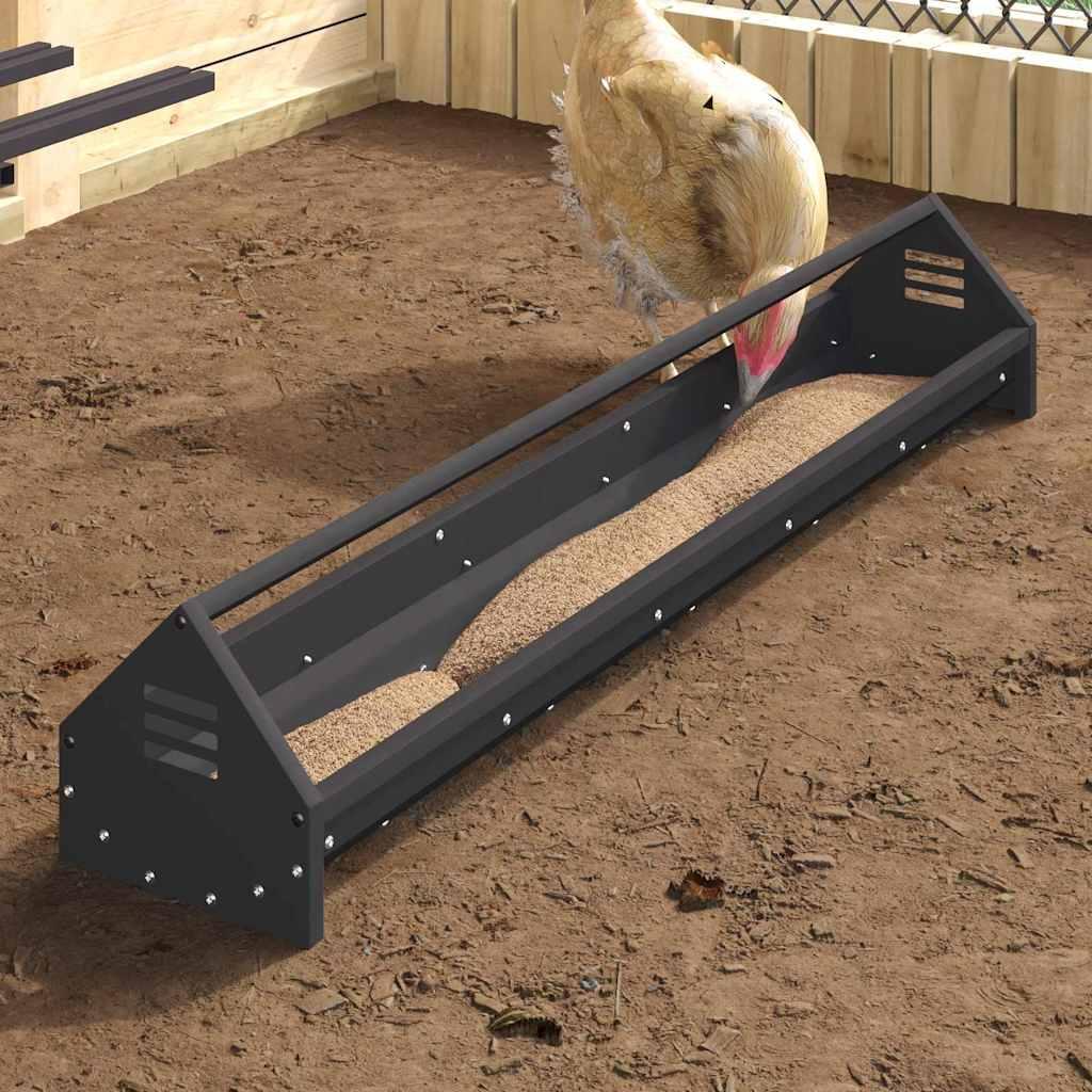 Kyllingefodertrug Sort 108 x 20,5 x 20 cm Koldvalset Stål billede