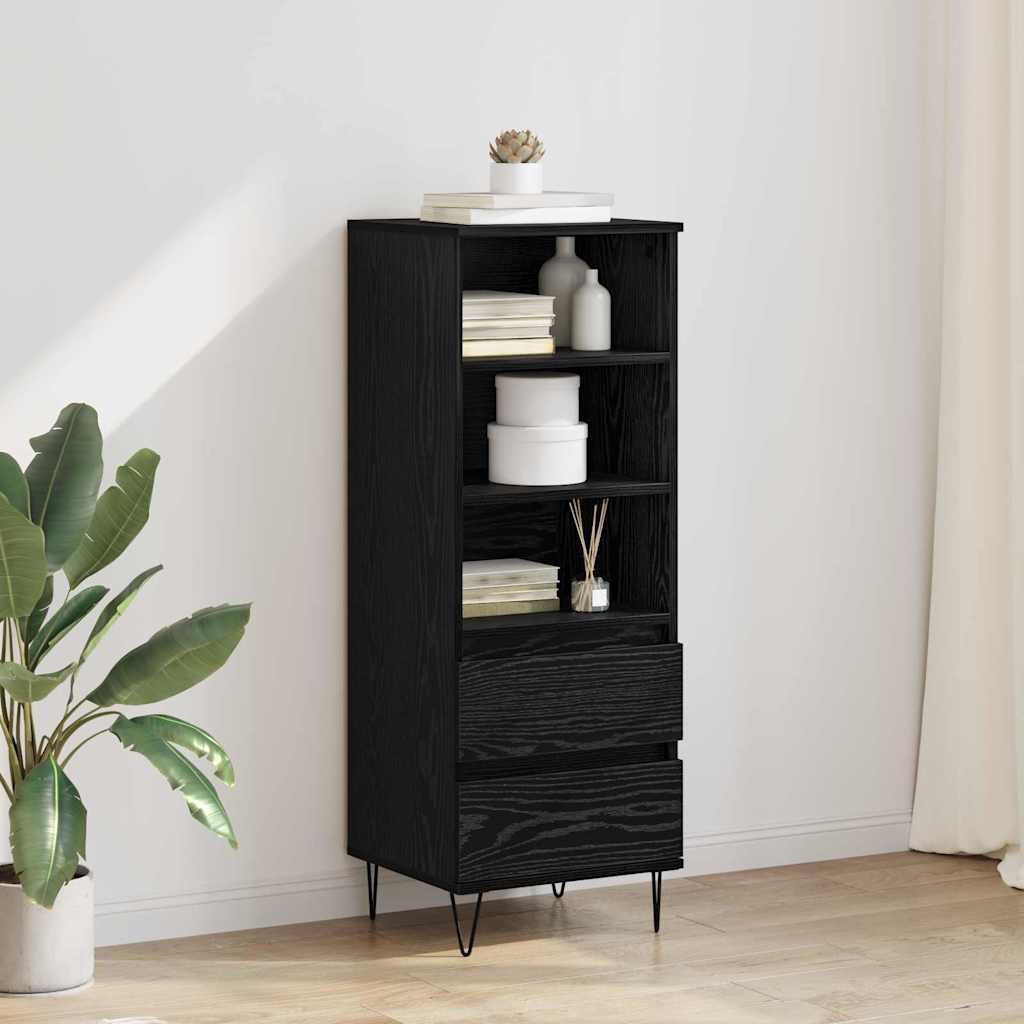 Highboard med skuffe Sort eg 40 x 36 x 110 cm Konstrueret træ billede
