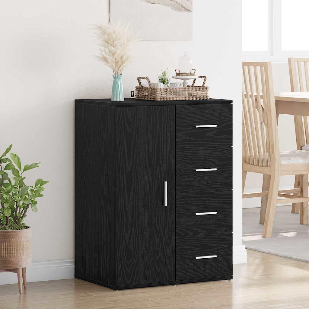 Sidebord med skuffe Sort eg 59 x 39 x 80 cm Konstrueret træ billede