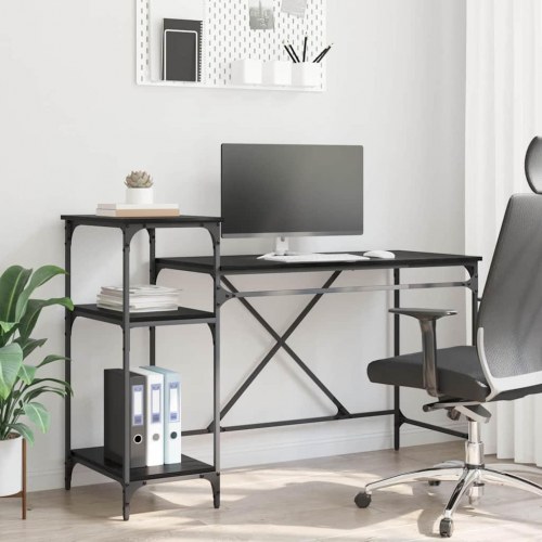 Skrivebord med hylder - sort eg, 135 x 50 x 90 cm