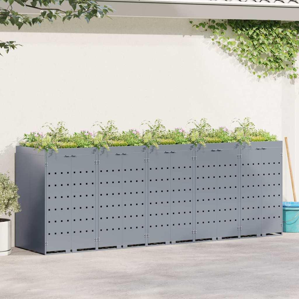 Wheelie Bin Opbevaring til 5 Affaldscontainere Lysegrå billede