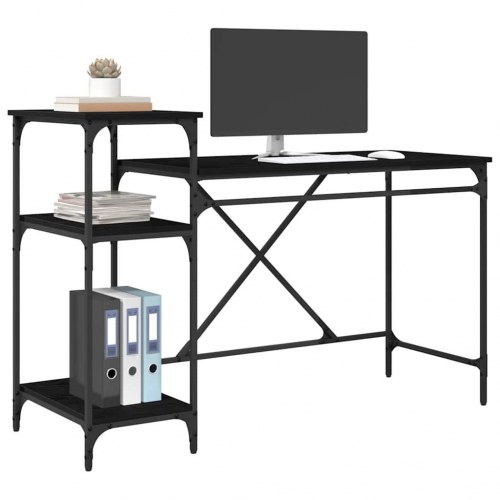 Skrivebord med hylder - sort eg, 135 x 50 x 90 cm