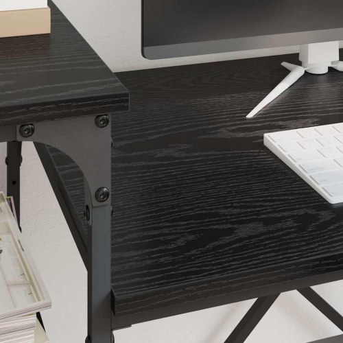 Skrivebord med hylder - sort eg, 135 x 50 x 90 cm
